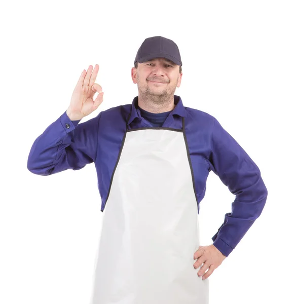 Worker wearing white apron. — Stock Photo, Image