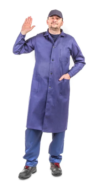 Trabajador con abrigo y sombrero azul . —  Fotos de Stock