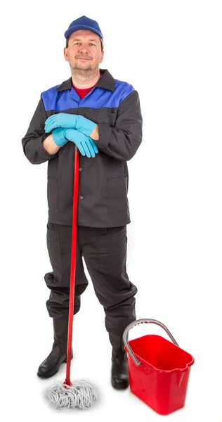 Man with bucket and mop. — Stock Photo, Image