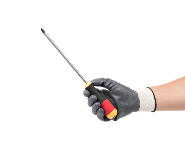 Hand in glove with screwdriver. — Stock Photo, Image