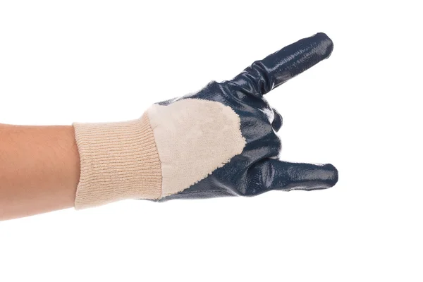 Hand in  glove shows rock sign. — Stock Photo, Image