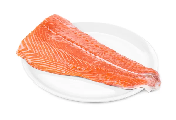 Raw salmon fillet on plate. — Stock Photo, Image