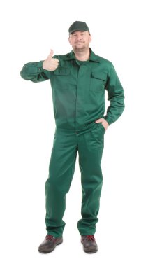Worker in green working suit .