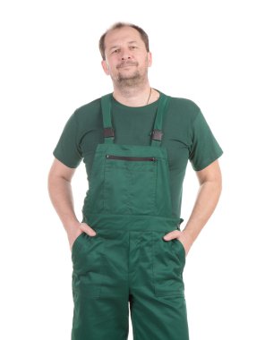 Yeşil tulum işçi.