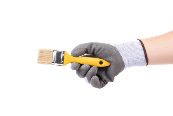 Hand in glove holds brush. — Stock Photo, Image