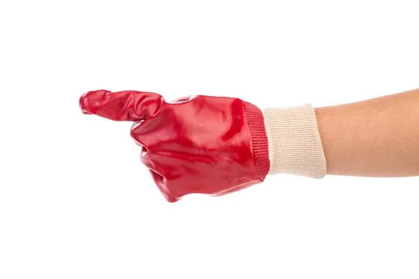 Hand shows one in a red rubber glove. — Stock Photo, Image