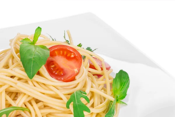 Pasta with basil, tomato — Stock Photo, Image