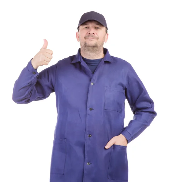 Homem de fato de trabalho azul — Fotografia de Stock