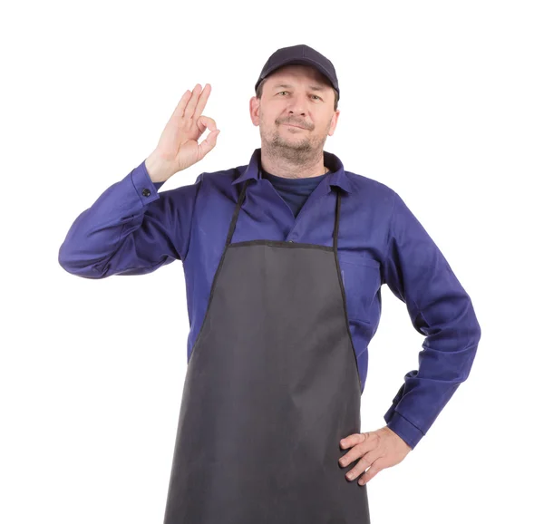 Worker wearing black apron. — Stock Photo, Image