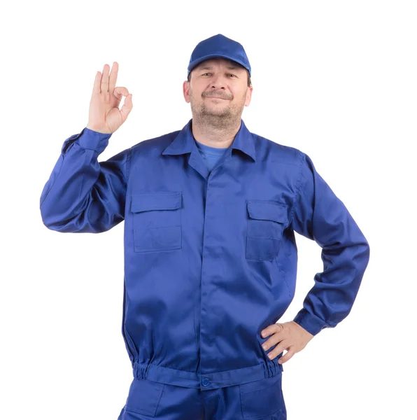 Trabajador con la mano levantada . — Foto de Stock