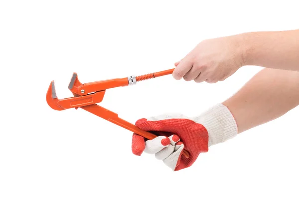 Hands opening a wrench — Stock Photo, Image