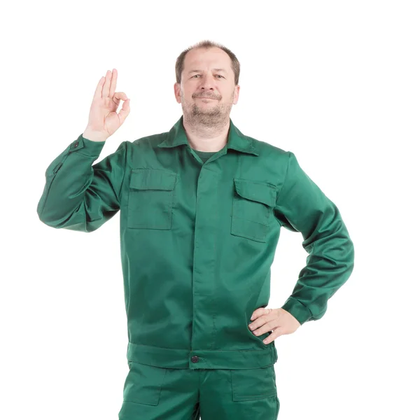 Worker with great sign. — Stock Photo, Image