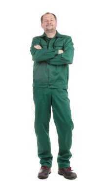 yeşil iş giysisi işçi.