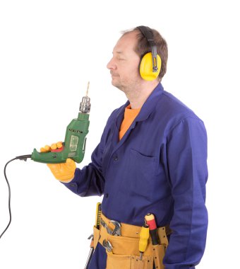 Matkap tutan tulum işçi