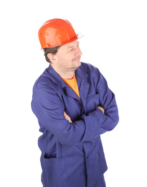 Człowiek w pracy ubrania z skrzyżowanymi rękami. — Zdjęcie stockowe