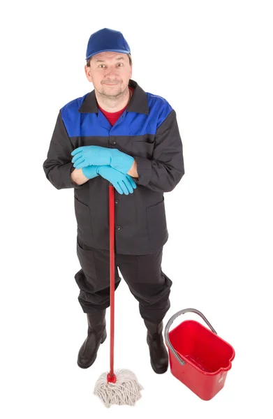 Man with bucket and mop. — Stock Photo, Image