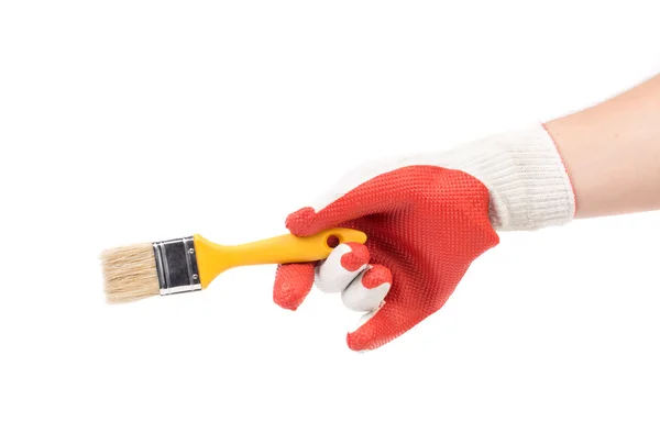 Hand in glove holds brush. — Stock Photo, Image