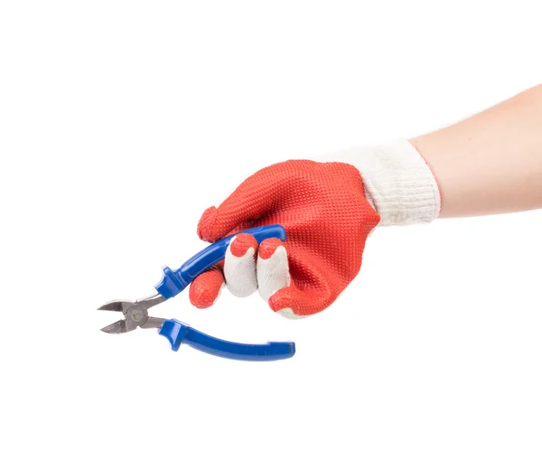 Hand in glove holding pliers. — Stock Photo, Image