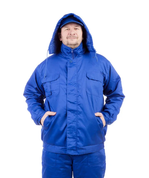 Worker in blue coat and hat. — Stock Photo, Image