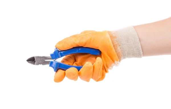 Hand in glove holding pliers. — Stock Photo, Image