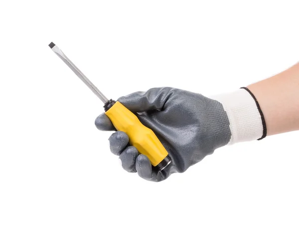 Hand in glove holding screwdriver. — Stock Photo, Image