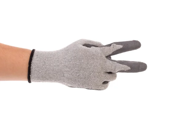 Hand toont twee in rubberen handschoen. — Stockfoto