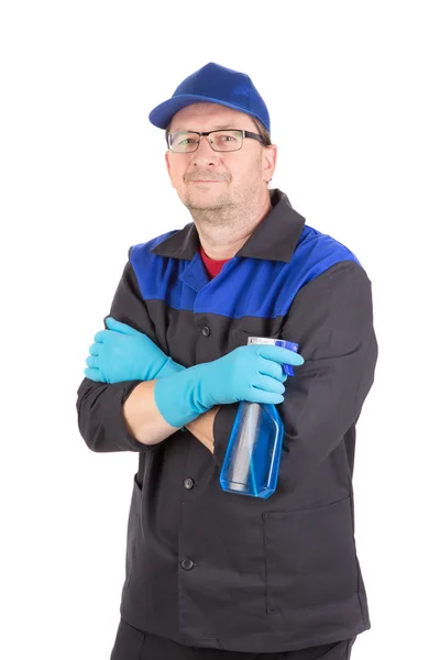 Arbetare med rengöring verktyg. — Stockfoto