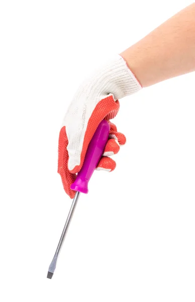 Hand in glove holding screwdriver. — Stock Photo, Image