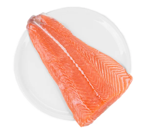 Raw salmon fillet on plate. — Stock Photo, Image