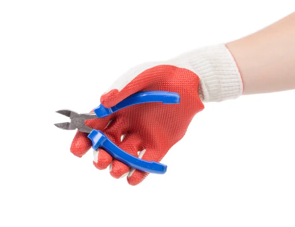 Hand in glove holding knife. — Stock Photo, Image