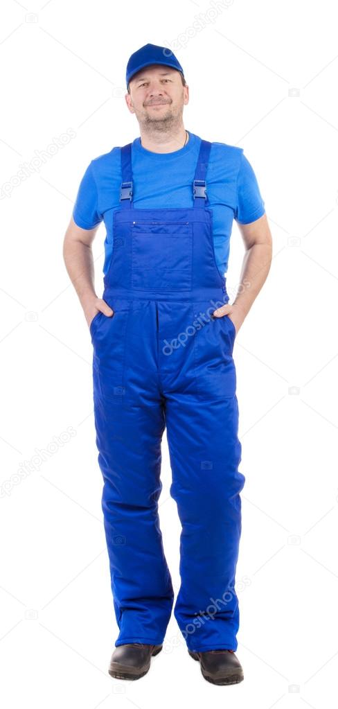 Man in blue overalls