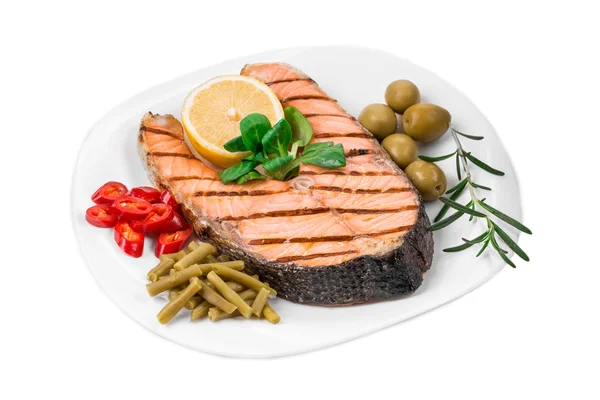 Gebratenes Lachsfilet auf Teller. — Stockfoto