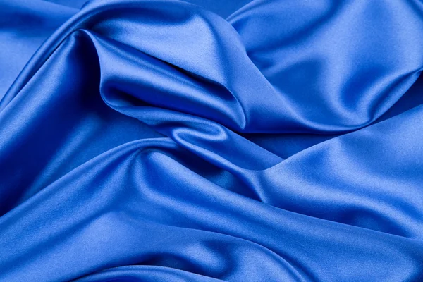 Blue silk cloth texture close up. — Stock Photo, Image