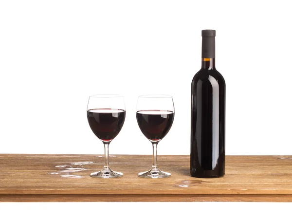 Bottle of wine and two glasses — Stock Photo, Image