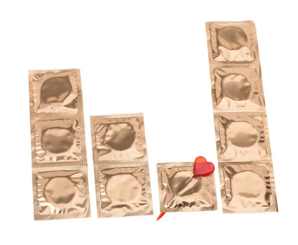 Condoms in golden packing — Stock Photo, Image