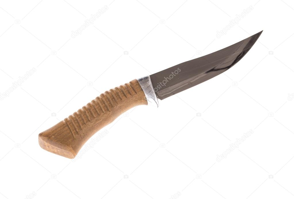 Bowie knife with wooden grip.