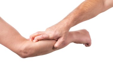 Beyaz bir arka plan üzerinde silah engelleme.