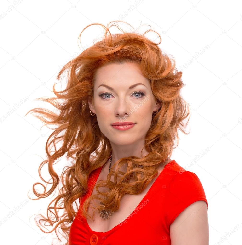 young curly redhead woman