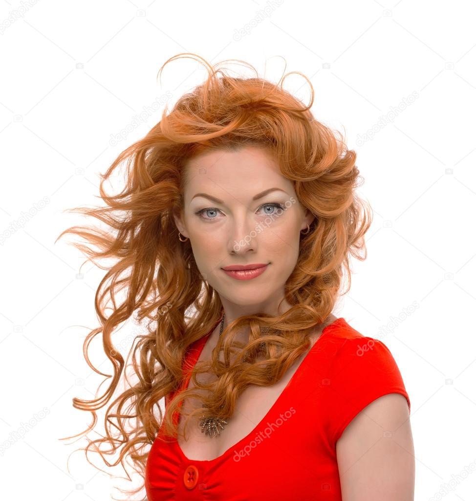 young curly redhead woman