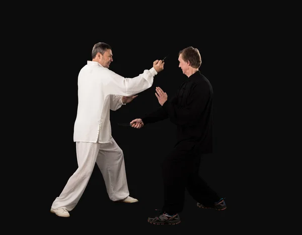 Combatientes de karate en blanco y negro — Foto de Stock