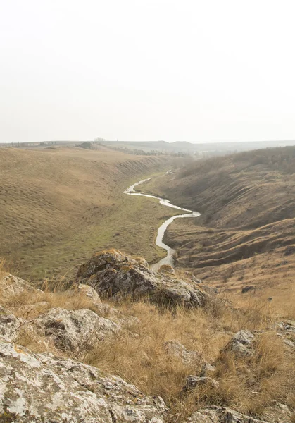 Pequeño río y colinas en la pradera — Foto de Stock