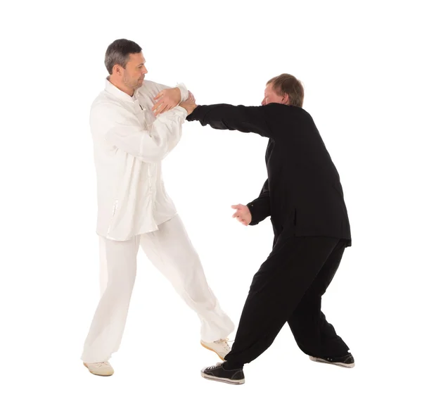 Two karate fighters. Training fight. — Stock Photo, Image