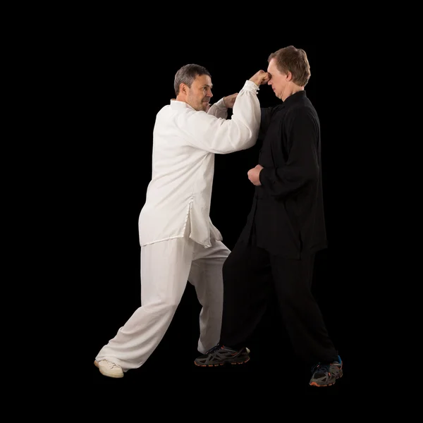 Två karate fighters. Utbildning kampen. — Stockfoto