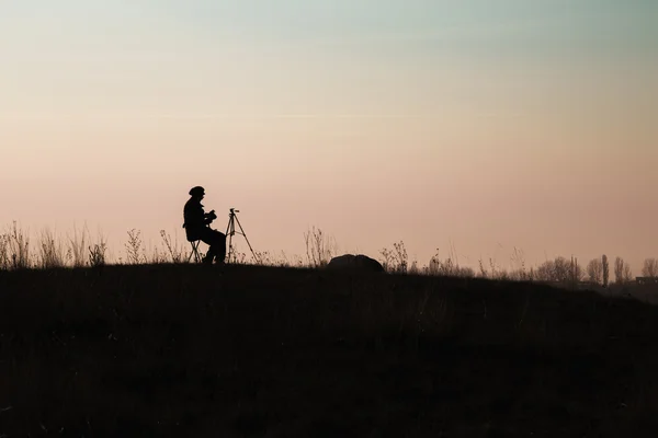 Silhouette della natura fotografo — Foto Stock