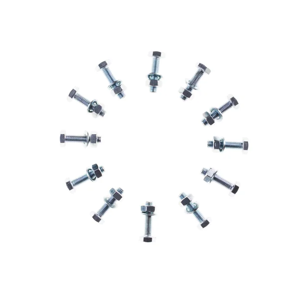 Circle made of steel bolts and nuts — Stock Photo, Image