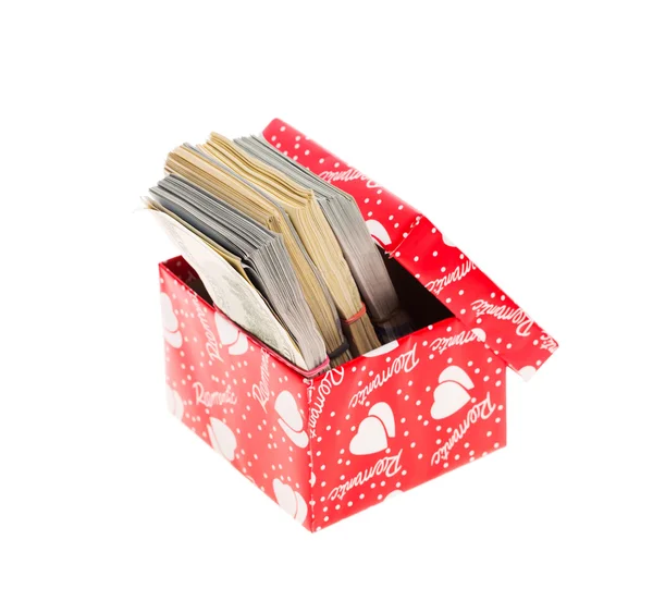 Money in red gift box — Stock Photo, Image