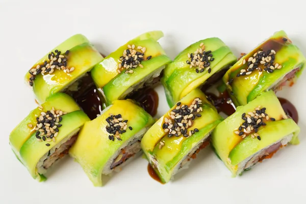 Green dragon Japanse sushi rolls. — Stockfoto
