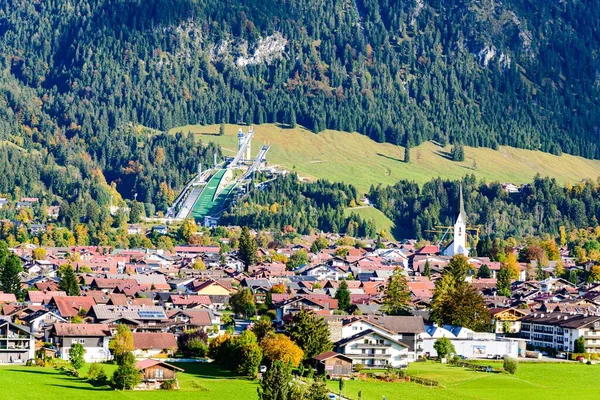 Panorama View Obersdorf Allgau Schattenbergschanze Ski Jumping Hill Church Bavaria — Stock Photo, Image
