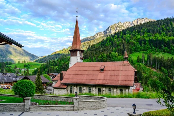 Church Jaun Alps Mountains Kanton Fribourg Freiburg Nearby Bulle Bern — Stock Photo, Image