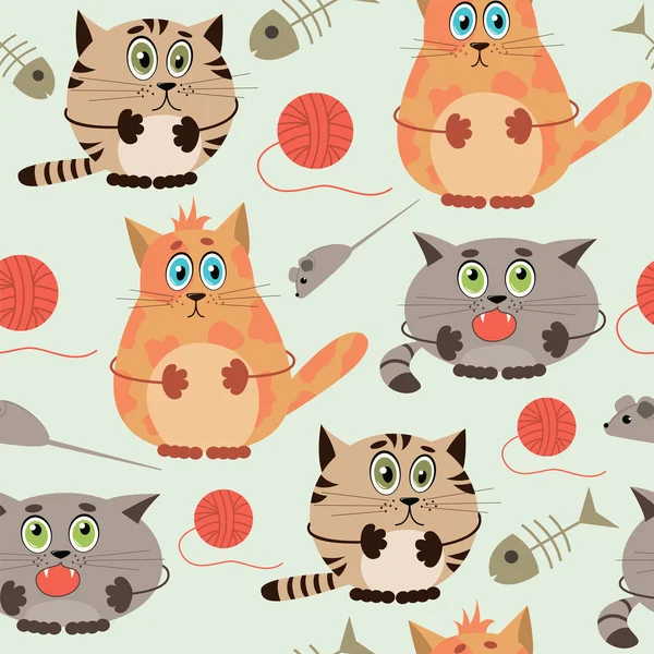 Бесшовный рисунок с забавными кошками — стоковый вектор